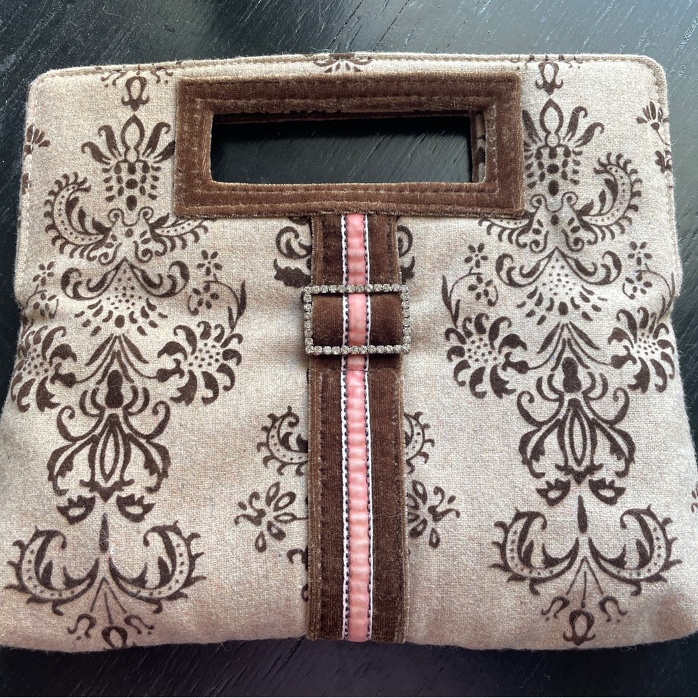 Soho Brown and Pink Clutch with Baroque Patterns